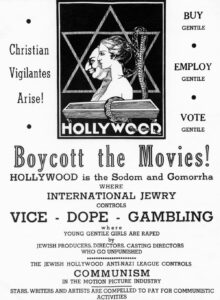 Cartel de boicot al cine americano dominado por los judíos