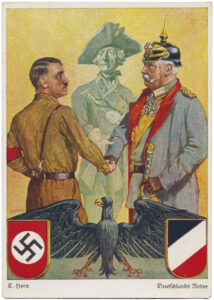 Postal de propaganda, Hitler saluda a Bismarck en presencia de Federico el Grande